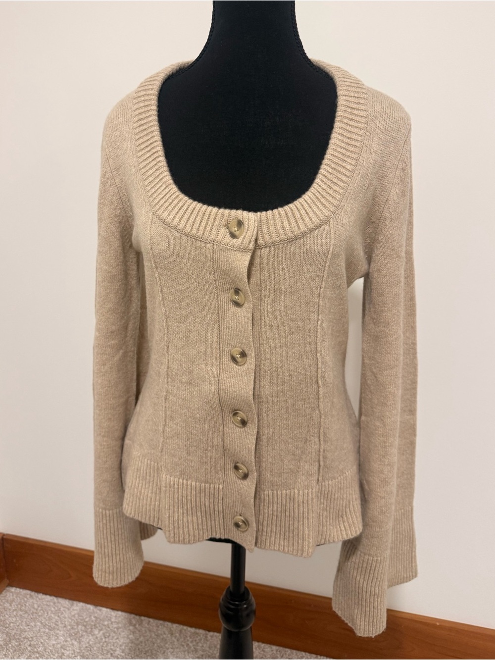 Reformation Beige Scoop-Neck Button Wool Cardigan